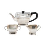 AN ART DECO SILVER THREE-PIECE TEA SET