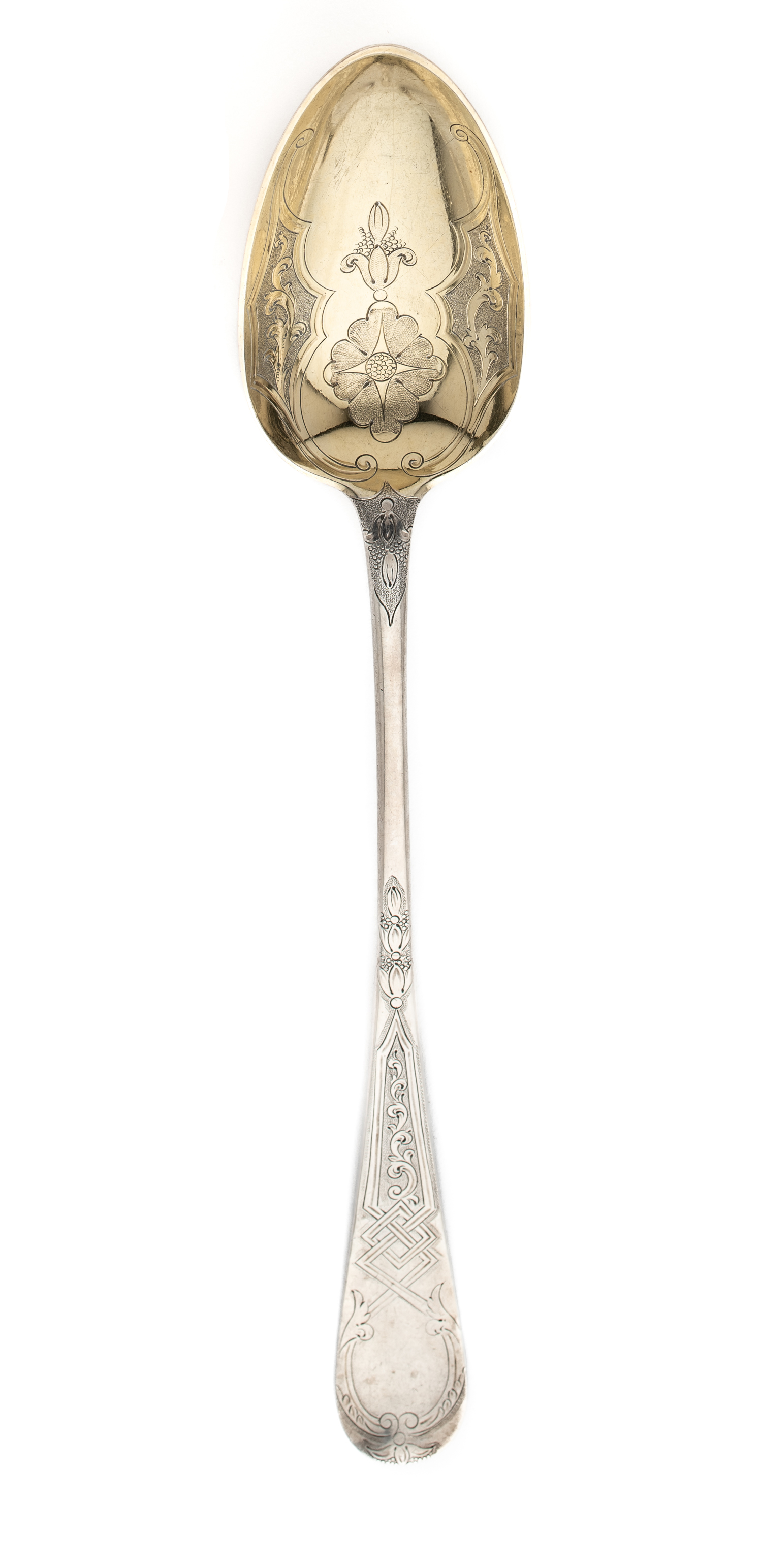 A PAIR OF GEORGE III AND LATER DECORATED SILVER GRAVY SPOONS
