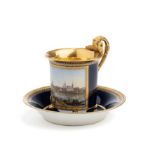 A MEISSEN TOPOGRAPHICAL CABINET CUP AND SAUCER