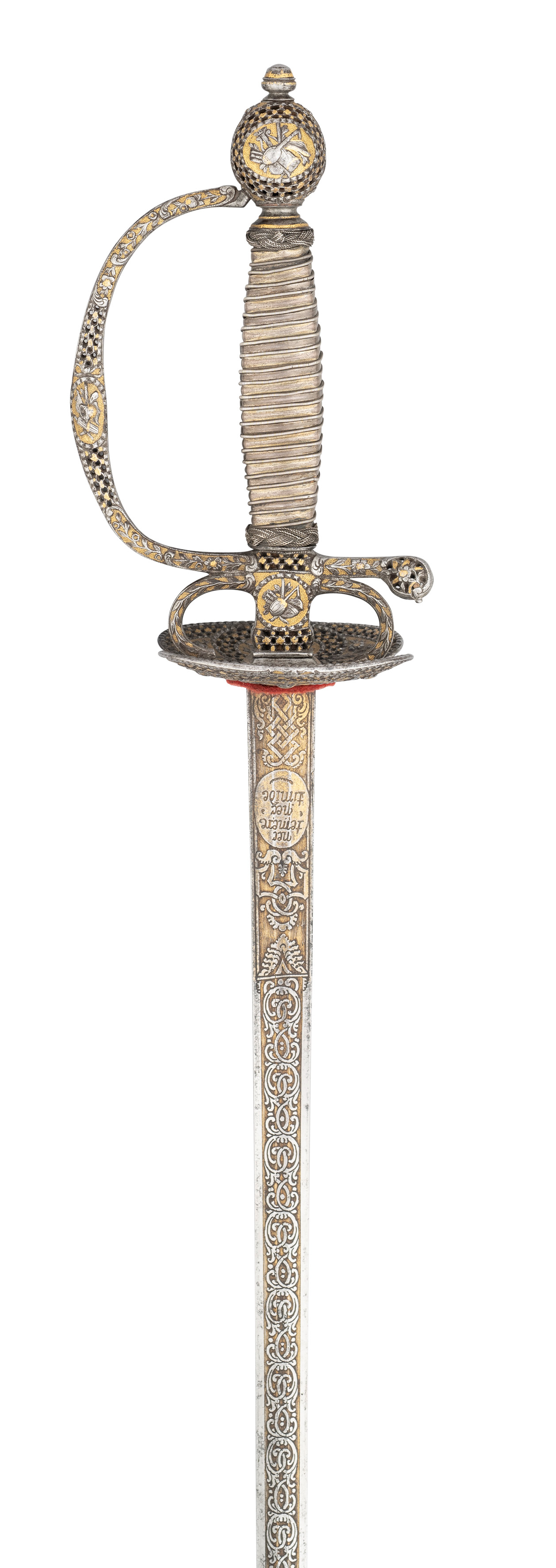 A FRENCH SMALL-SWORD WITH FINELY CHISELLED AND GILT HILT