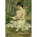 EUGENIO VITI (Naples, 1881 - 1952): Girl reading in the garden