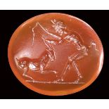 A roman carnelian intaglio. Faun with goat. 1st century B.C. - 1st century A.D.