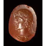 A very fine Kushan carnelian intaglio. Portrait of a ruler. 1st - early 3rd century A.D.