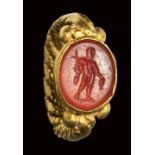 A roman italic carnelian intaglio set in a barbaric gold ring. Perseus 2nd century B.C. / 5t