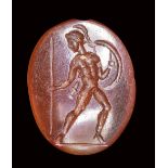 A roman carnelian intaglio. Warrior. 1st - 2nd century A.D.