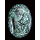 A roman green chalcedony intaglio. Bucolic scene.1st- 2nd century A.D.