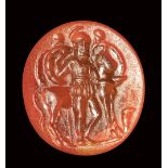 A rare roman carnelian intaglio. Scene of a sacrifice by Agamemnon. 1st century BC - 1st cen