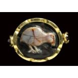 A rare agate cameo set in a modern gold ring. Partridge.2nd - 3rd century A.D.