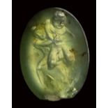 A rare roman green chalcedony intaglio. Hercules defeats Anteus.1st - 2nd century A.D.