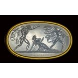 A fine neoclassical Poniatowski chalcedony intaglio signed Apollonides, set in a gold frame. Pelope