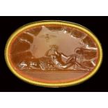 A fine neoclassical Poniatowski carnelian intaglio signed Dioscourides, set in a gold frame. The Sl