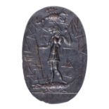 A large eastern roman gnostic hematite intaglio. Anubis with astrological symbols. 3rd centu