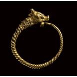 An hellenistic gold earring with animal protome.3rd century B.C.