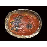 A fine roman moss agate intaglio set in a gilded frame. Meleager kills the boar.1st - 2nd A.