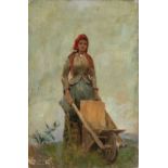 ATTRIBUTED TO EUGENIO CECCONI (Livorno, 1842 - Florence, 1903): Peasant with wheelbarrow