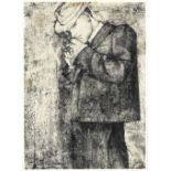 GIACOMO PORZANO (Lerici, 1925 - Pescosolido, 2006): Portrait of gentleman lighting a cigar