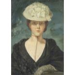 ATTR. CESARE MAGGI (Rome, 1881 - Turin, 1961) : Portrait of a young lady with her hat