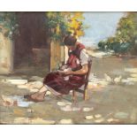 ATTILIO ACHILLE BOZZATO (Chioggia, 1886 - Cremona, 1954): Woman sitting in a farmyard