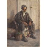 GARIBALDI GARIANI (Catanzaro, 1862 – 1930): Lawyer's anteroom (Old peasant waiting)