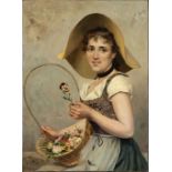 ATTRIBUTED to FRANCESCO VINEA (Forlì, 1845 - Florence, 1902) : Young lady with basket of flowers