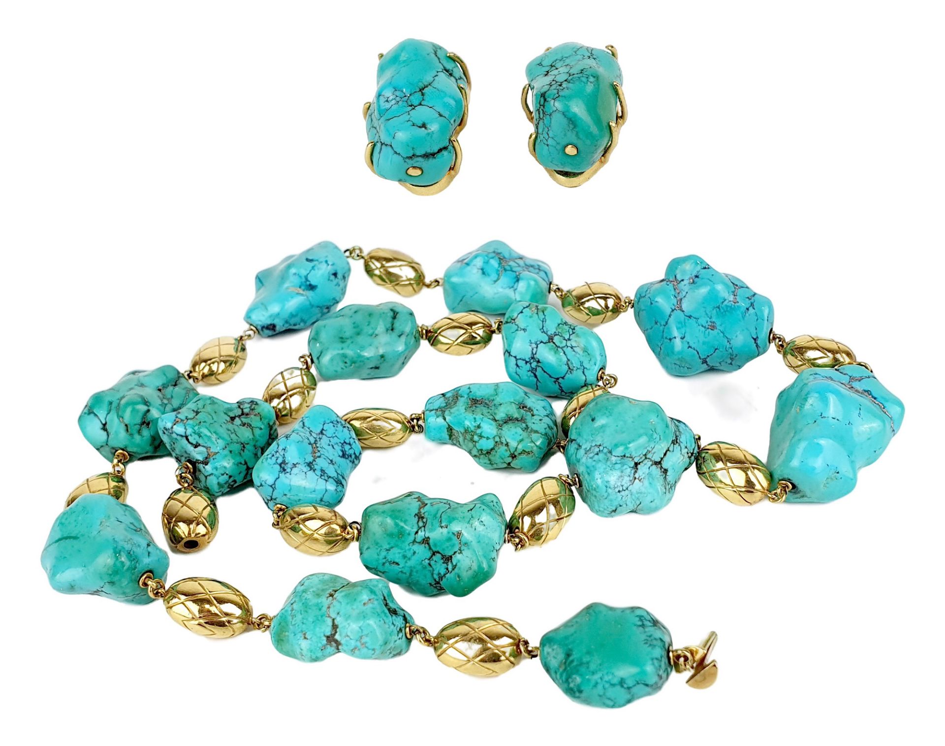 COLLIER ET PAIRE DE CLIPS D'OREILLES TURQUOISE