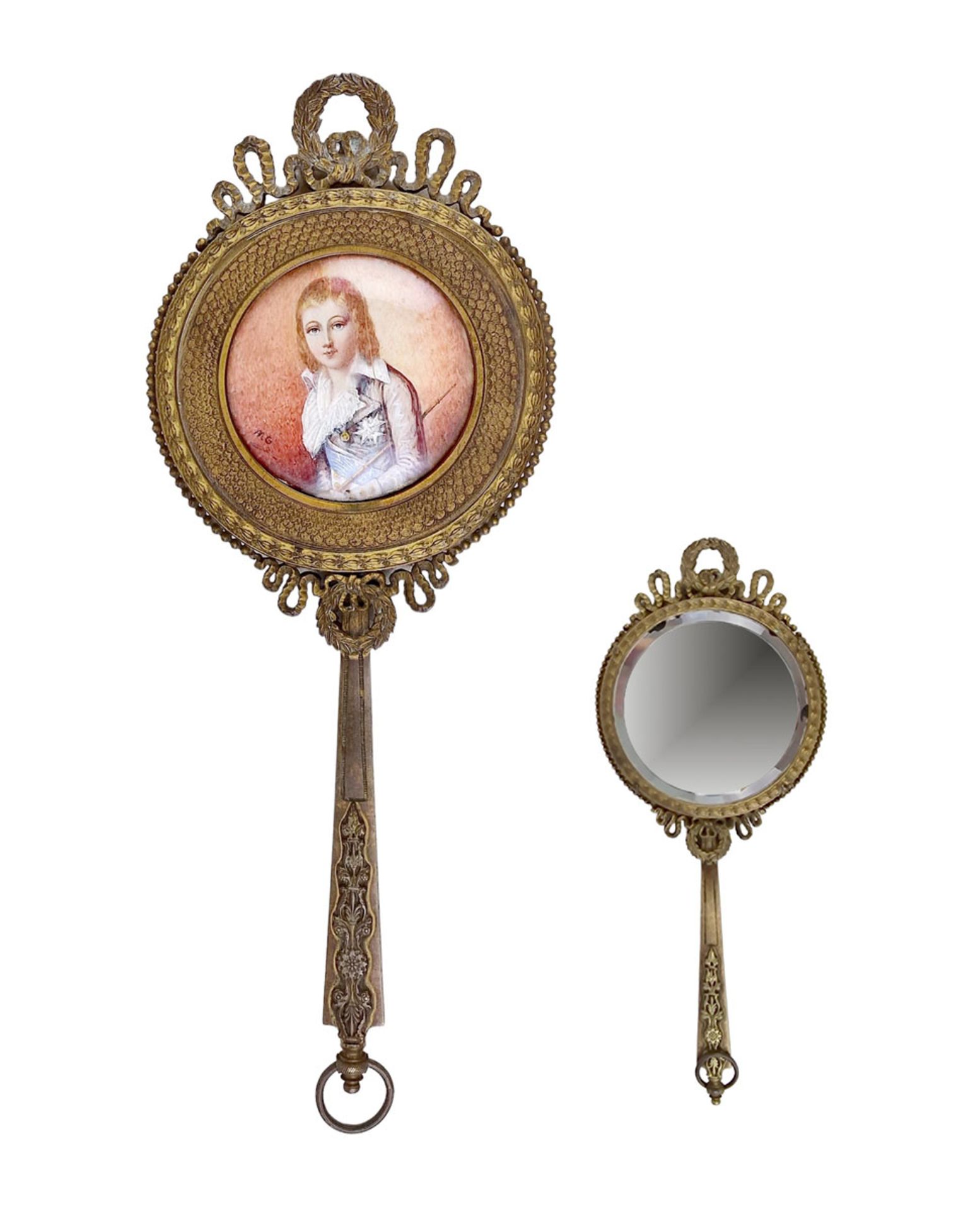 MIROIR FACE A MAIN D'EPOQUE EMPIRE -