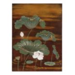 A LACQUERED ‘LOTUS POND’ WOODEN PANEL Vietnam, 20th century 49,9 x 34,8 cm