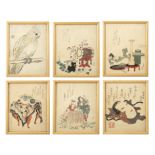 A SUITE OF SIX (6) SURIMONOS Japan, Meiji to Taisho period Depicting various subjects including a