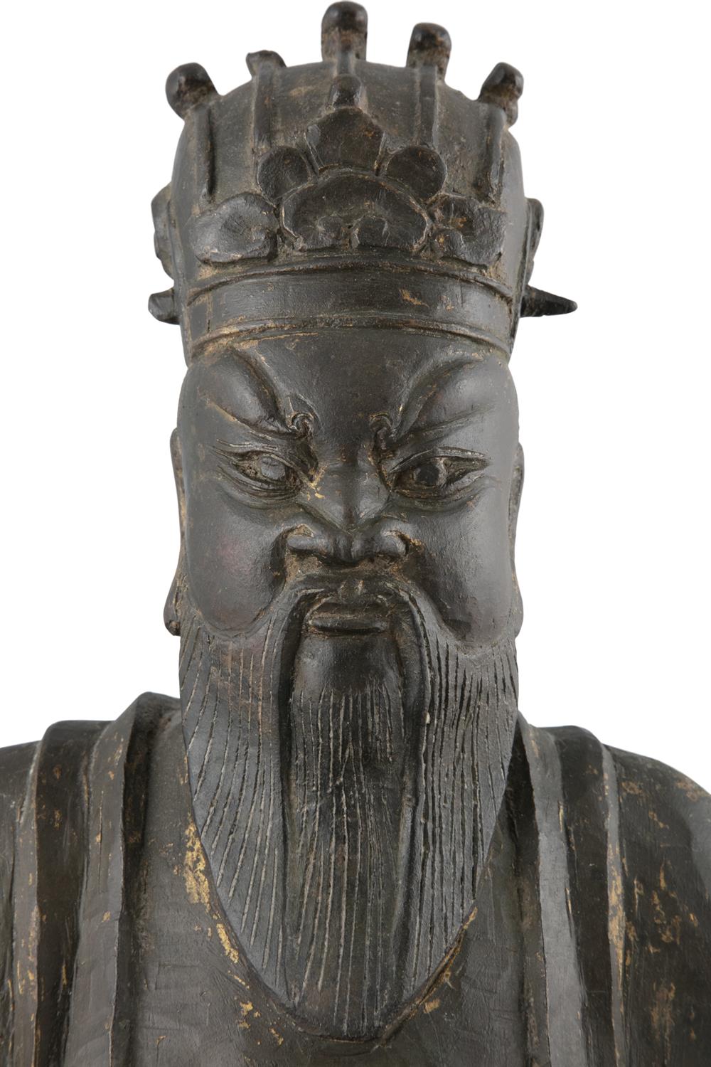 A LARGE PARCEL GILT LACQUERED BRONZE FIGURE OF A SEATED DAOIST GOD China, Ming Dynasty, - Image 2 of 17