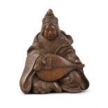 A WOODEN CARVING / OKIMONO OF THE GODDESS BENTEN PLAYING THE LUTE Japan, Meiji period The