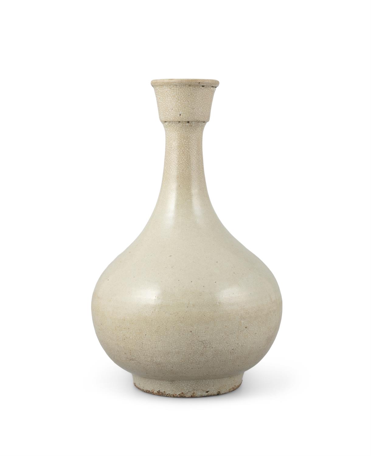 A CRACKLED GLAZE STONEWARE VASE WITH A GARLICK NECK Korea, Late Joseon Dynasty, 19th century H: