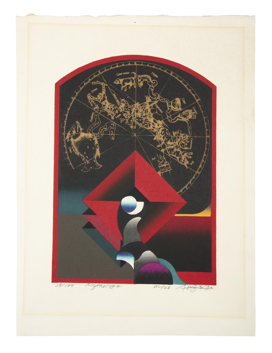 AKIRA KUROSAKI (Japan, 1937-2019) “Mythology" Woodblock print 1972 Hand signed Note: