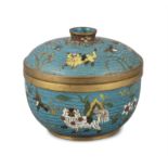 A CLOISONNE ‘DOGS, CATS AND AUSPICIOUS VASES’ LIDDED BOX China, Late Qing to Republic / Minguo