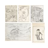 A GROUP OF FIVE (5) WOODBLOCK PRINTS Japan, Edo period The first first one, a double page of a