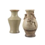 A GROUP OF TWO (2) CRACKLED WARE VASES China, Song / Yuan style One applied with climbing chi