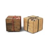 A LOT OF TWO (2) OLD SEALED WOODEN TEA BOXES China One box inscribed with ‘GRAND SOUCHONG’