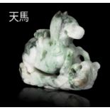 A LARGE JADEITE JADE CARVING OF A ‘HEAVENLY HORSE’, TIAN MA 天馬 China, Attributed to Qing Dynasty
