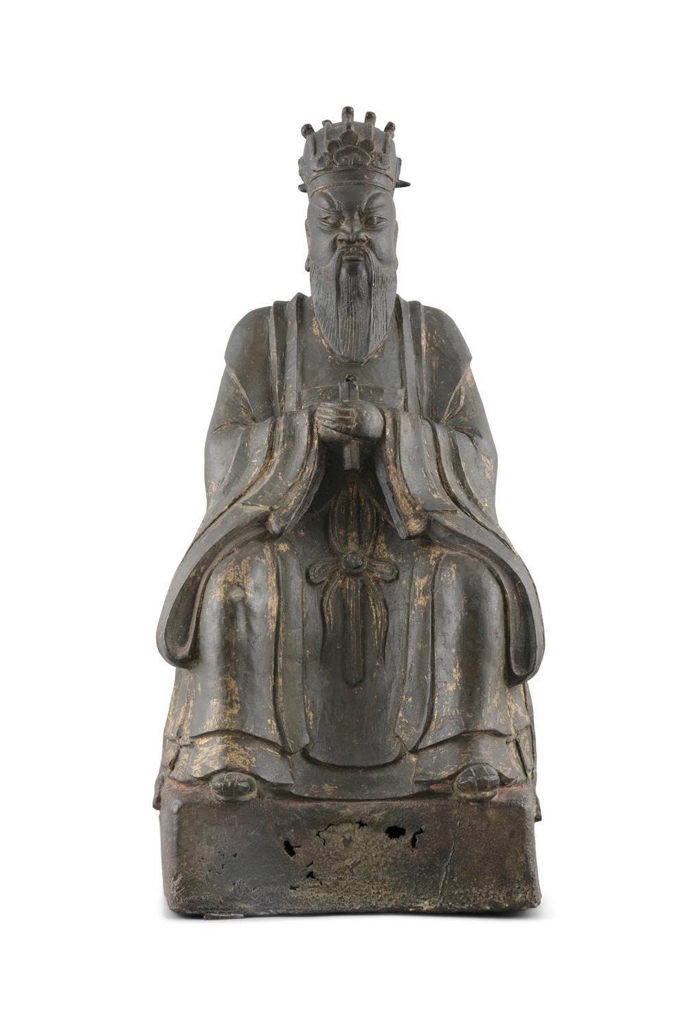 A LARGE PARCEL GILT LACQUERED BRONZE FIGURE OF A SEATED DAOIST GOD China, Ming Dynasty,