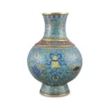 A LARGE 'ASHTAMANGALA' CLOISONNE BRONZE JAR, HU China, Qing Dynasty, 19th century Richly adorned