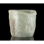 A LARGE WHITE JADE ‘TREE TRUNK’ BRUSHPOT, BITONG China, Modern Carved out of a large single piece