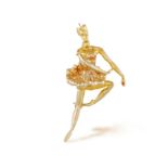 A GOLD 'BALLERINA' BROOCH, mounted in 14K gold, with maker's mark 'ET', length 4.