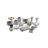 AN ASSORTED COLLECTION OF SILVER AND WHITE METAL ITEMS, comprising: An Indian engraved rectangular