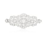 AN ART DECO DIAMOND BROOCH, CIRCA 1930, the openwork plaque set with European and single-cut