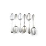 A SET OF FOUR GEORGE III SILVER TAPER HANDLE TABLE SPOONS, Newcastle c.1799, mark of John Langlands