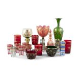 A COLLECTION OF BOHEMIAN GILT DECORATED GLASSWARE, 19th Century, including a green glass baluster