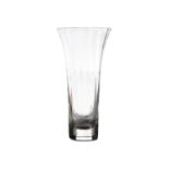 A MODERN CONTINENTAL GLASS VASE, of flared facetted cylindrical form. 35cm high