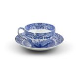 A COPELAND SPODE ITALIAN PATTERN BLUE AND WHITE OVERSIZED TEA CUP AND SASUCER. Cup 13.