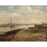 Edwin Hayes RHA RI ROI (1819-1904) Ships on the River Oil on board, 25 x 35cm (9¾ x