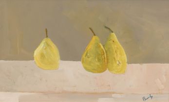 Charles Brady HRHA (1926-1997) Three Pears Oil on canvas, 25.5 x 42cm (10 x