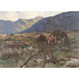 James Humbert Craig RHA RUA (1877-1944) Collecting Turf, Glaneen, Cushendall Oil on canvas board,